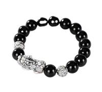 Feng Shui Obsidian Pixiu Bracelet 999 Pure Silver Pi Yao Charm Bracelet Healing Chakra Gemstone Talisman Natural Crystal Bracelet Amulet, silver,10mm/2032