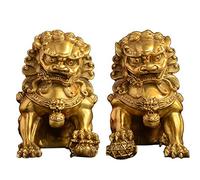 Feng Shui Ornaments Beijing Lions Pair Fu Foo Dogs Statues, Chinese Decor Pure Brass Prosperity Accessories Figurine,Home Office Wealth Good Luck Sculpture