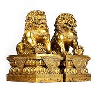 feng shui ornaments beijing lions pair fu foo dogs statues, chinese decor pure brass prosperity accessories figurine,home and office wealth good luck sculpture