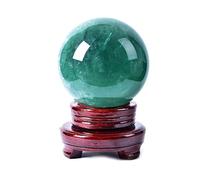 Feng Shui Ornaments Crystal Green Divination Sphere Ball with Wood Stand, 3.1 Inch Diameter Witchcraft (9cm)