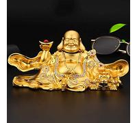 Feng Shui Ornaments Laughing Buddha Statues for Good Luck Happiness, God of Wealth with Ru Yi And Gold Ingots Sculpture Ornament, Car Table Decoration