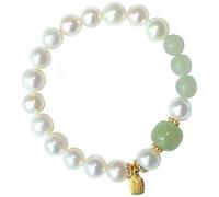 Feng Shui Pearl Hetian Jade Amulet Stretchy Beaded Lucky Charm Freshwater Pearl Natural Stone Women Girls Vintage Jewelry Gift