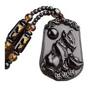Feng Shui Pendant,Feng Shui Obsidian Animal Pendant Wealth Necklace Chakra Crystal Amulet Lucky Wealth Ward Off Evil Spirits Necklace for Maximum Lucky Money Wealth,Dog Pendant necklace (Color