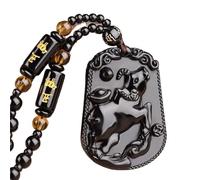 Feng Shui Pendant,Feng Shui Obsidian Animal Pendant Wealth Necklace Chakra Crystal Amulet Lucky Wealth Ward Off Evil Spirits Necklace for Maximum Lucky Money Wealth,Dog Pendant necklace (Color