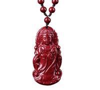 Feng Shui Pendant,Feng Shui Wealth Necklace Natural Cinnabar Guanyin Buddha Pendant Good Luck for Men Women Wealth Pendant Evil Spirits Talisman for Prosperity Money Metaphysical Jewelry Pendant neckl