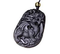 Feng Shui Pendant,Obsidian Pi Xiu Necklace Pendant Bead Chain Carved Natural Black Obsidian Necklace Wealth AmuletNecklace for Success Good Luck Gift Man Woman,Large Pendant Pendant necklac