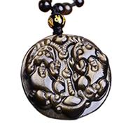 Feng Shui Pendant, Pi Xiu Gold Obsidian Necklace with Natural Black Carved Round Beads Chain, Wealth Amulet for Success, Good Luck Gift