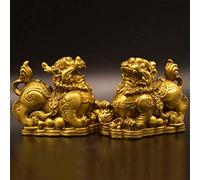 Feng Shui Pi Xiu Statue A Pair Of Male And Female,Wealth Good Luck Figurine For Home Office Decoration Gold 7.3inch