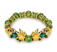 Feng Shui Pixiu 12mm Golden Hand Carved Mantra Bead Bracelet Copper Coins Bead Lucky Wealthy Amulet Brecelet, Metal, no gemstone