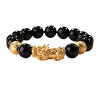 Feng Shui Pixiu Black Obsidian Wealth Bracelet for Men Women, Feng Shui Bracelet For Good Luck and Wealth, 12MM, Stone, obsidian