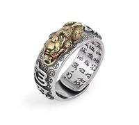 Feng Shui Pixiu Mantra Ring for Women Men Adjustable Size Buddhist Good Luck Amulet Mantra Double Protection Wealth Love Health Ring Gift (Gold)
