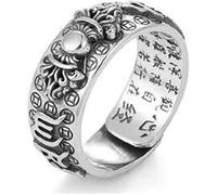 Feng Shui Pixiu Mantra Ring S925 Silver Buddhist Good Luck Amulet Double Protection Wealth Love Health Ring Gifts for Men Women