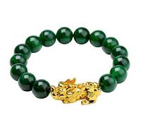 Feng Shui Pixiu Wealth Bracelet - Genuine Dry Green Jade & Vietnamese Gold Pi Yao - Healing Prosperity Chakra Gemstone Talisman for Money Luck & Happiness