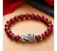 Feng Shui Pixiu Wealth Bracelet Natural Stone Cinnabar Bracelet 6/8/10/12mm Round Beads Bracelet for Women Men 925 Sterling Silver Pi Yao Bracelet Amulet Good Luck Crystal Quartz,10mm (Color : Quartz
