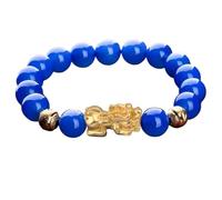 Feng Shui Pixiu Wealth Bracelet - Rare Royal Blue Carnelian Agate Gemstone Quartz Beads for Money Attraction, Creativity, and Luck Talisman(10mm)