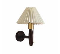 Feng Shui， Pleated Fabric Wall Sconces Indoor Wood Wall Light Soft Light Reading Wall Lamp Pull Cord Wall Mount Reading Light Fixture Post- Single Head Wall Mounted Lights for Bedroom Living