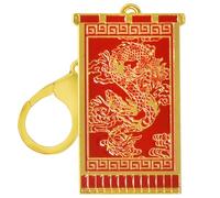 Feng Shui Prosperity Flag With Dragon Keychain Home Wealth Porsperity Success Good Luck Amulet New Year Christmas Gift, Red, 5.5*1.57inch