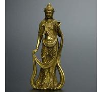 Feng Shui Pure Copper Pocket Guanyin Goddess Of Mercy Small Ornaments Hand Piece Pocket Buddha Statue Antique Play