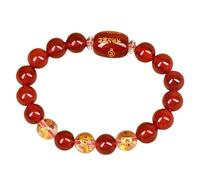 Feng Shui Red Agate Tai Sui Talisman Bracelet for Good Luck - Natural Gemstone Beaded Chakra Amulet for Men and Women(14mm)