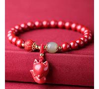 Feng Shui Red Cinnabar Fox Charm Pendant Stretchy Beaded Wealth Love Amulet Reiki Vintage Crystal Women Men Jewelry,10mm