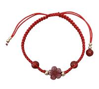 Feng Shui Red String Natural Gemstone Cinnabar Crystal for Women Men Harmony Buckle/Donut Charm Reiki Crystal Chakra Meditation,Flower