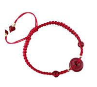 Feng Shui Red String Natural Gemstone Cinnabar Crystal for Women Men Harmony Buckle/Donut Charm Reiki Crystal Chakra Meditation,Ancient Coin