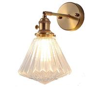 Feng Shui， Retro Clear Glass Wall Sconce Adjustable Bedside Wall Lamp With Brass Switch, Nordic Striped Glass Wall Light E27 Brushed Gold Home Decor Lighting For Bedroom Living