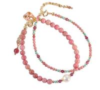 Feng Shui,Rhodonite BraceletWealth Crystal Fox Mask Enamel Charm Chakra Quartz Heart Chain Prosperity Luck Money Love Vacation Vacation Gift for Mom Girl Sisters