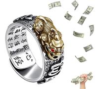 Feng Shui Ring Pixiu Mantra Ring, Anillo Pixiu Feng Shui de la Buena Suerte，Adjustable Handmade S990 Sterling Silver Feng Shui Ring for Luck, Wealth, and Health Gift