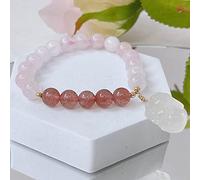 Feng Shui Rose Quartz Crystal Rabbit Charm Pendant Strawberry Quartz Reiki Crystal Stretchy Beaded Talisman Stone Bring Good Luck Love