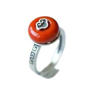 Feng Shui， S925 Silver with Natural Jade Red Ping An Buckle Auspicious Cloud Ring (Opening Adjustable) for Women Genuine