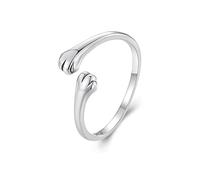 Feng Shui， S925 Sterling Silver Cat Ears Open Tail Ring Paws Mutual Surrounded