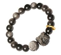 Feng Shui,Silver Sheen Obsidian Chakra Aupsicious Lion Moon with Craters Charm Wealth Stone Amulet Good Fortune Quartz for Success Positivity