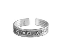 Feng Shui Six-Words Heart Sutra Bracelet, Vintage Feng Shui Buddhist Fortune Protection Bangle, Attract Wealth and Good Luck Jewelry, Silve Adjustable Open Bracelets for Men Women