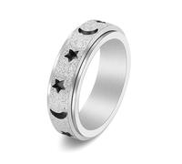 Feng Shui， Stainless Steel Rings for Men Wedding, Ring for Men Customize Size H to Z+1 Moon Star Matte Rotating Ring Wide 6mm