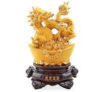 Feng Shui Statue,Chinese Dragon Gold Resin Collectible Figurines Table Decor Statue Lucky Cornucopia Feng Shui Dragon Craft Decoration Blessing Gift