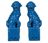 Feng Shui Statue Dog Beijing Lions Fu Foo Statues Dogs (One Pair), Chinese Ceramics Decor Prosperity Accessories, Homemade Sculpture and Office,Blue