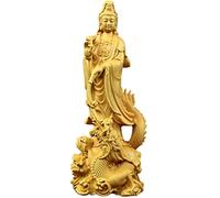 Feng Shui Statue,Statue Figurine Quan Yin Avalokite?vara Meditating Buddha Kuan Yin on Dragon Sculpture Boxwood Ornament Decoration Gift,Wood Blessing Gift