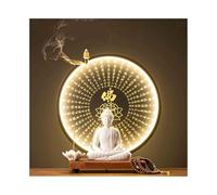 Feng Shui Statue White Ceramic Buddha Statue Ornament with Buddhist Scripture Lamp Ring Set Office Living Room Feng Shui Decoration Sculpture ornaments