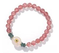 Feng Shui Strawberry Quartz Bracelet Chinese Happiness Lucky Charm Bracelet Pink Luxurious Vacation Jewelry Crystal Bracelet Chakra Healing Amulet for Prosperity Love Harmony Buckle Jade Donut/1972