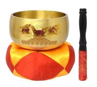Feng Shui the Singing Bowl With Three Harmony Animals Buddhist Props Meditation Statue Blessing Home Decoration (Red)