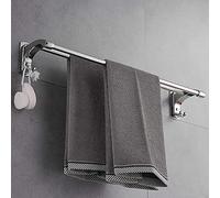 Feng Shui, Towel Rack Double Towel Bar with Hooks, Kitchen Anti-Rest Towel Stick Wall Mountedbathroom Towel Holder Towel Holder Bathroom Hardware/Silver/50Cm