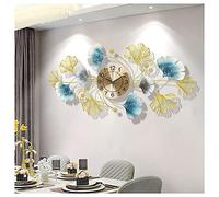 Feng Shui， Wall Clock, 3D t Metal Wall Clocks, Ginkgo Leaf Design Large Living Room Wall Watches Silent Non Ticking Modern Quartz Decoration Clock,90X43CM