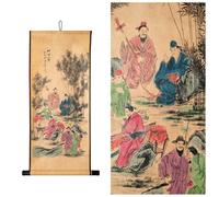 Feng Shui Wall Poster Prints Janpanese Style Painting,Fukurokuju Mythology Chinese Taoism Masterpieces Reproduction Fortune 33x17 Inch (Brown Light)