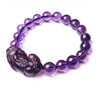 Feng Shui Wealth Amulet Natural Purple Quartz Crystal Beaded Stretchy Bangle Couple Talisman for Prosperity Money Good Luck,10MM