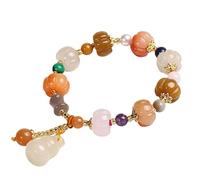 Feng Shui Wealth Bracelet - 7A Yellow Jade Bangle with Wu Lou Calabash & Chakra Balance Crystals for Prosperity and Fertility