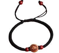 Feng Shui Wealth Bracelet - Cinnabar Crystal Stone & Chinese Zodiac Charm - Adjustable Red String Good Luck Amulet for Prosperity(Black rope chicken)