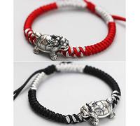 Feng Shui Wealth Bracelet Dragon 999 Silver Bracelet Chinese Antique Style Auspicious Lucky Charm Bangle Prosperity for Money Good Luck Longevity,Black red set of two/1962