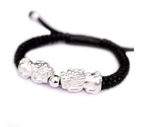 Feng Shui Wealth Bracelet for Men - 999 Pure Silver Color-Changing Mascot Pi Yao Gold-Plated Hand-Woven Talisman for Prosperity and Good Luck(Silver)