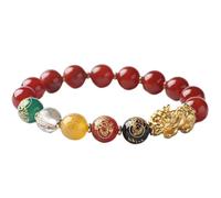 Feng Shui Wealth Bracelet for Women - Natural Red & Black Agate Color-Changing Mascot Pi Yao with Six-Character Mantra - Stretchy Amulet for Attracting Wealth and Good Luck(Red,10MM)